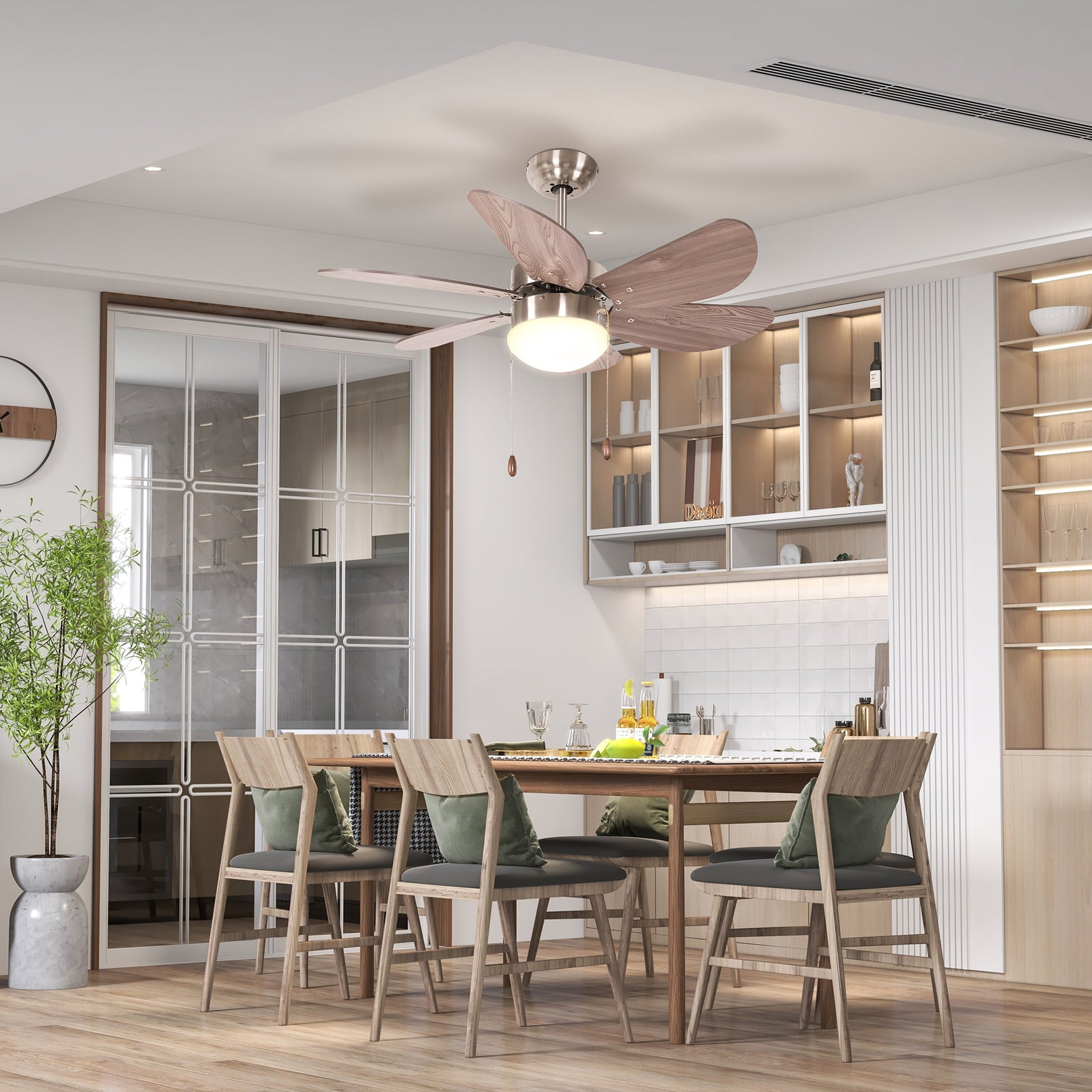 Mounting Reversible Ceiling Fan With Light Pull-chain Switch | One Size | Brown