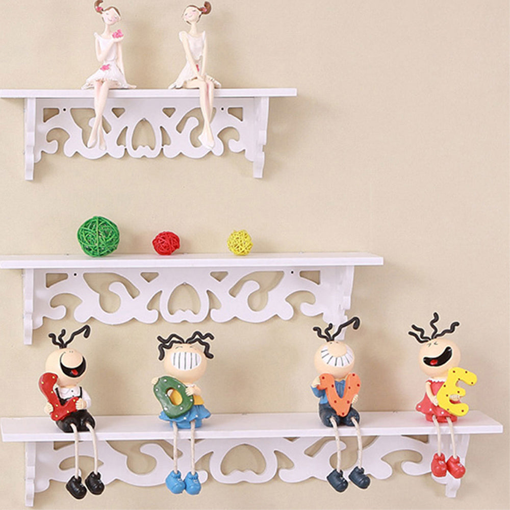 Set Of 3 Wooden Shelves Storage Display Rack Wall-mounted White