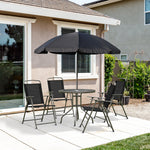 6pc Garden Dining Set Furniture Folding Chairs Table Parasol | Black