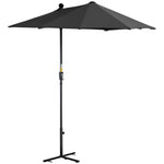2m Half Balcony Parasol W/ Double Canopy & Base | Black