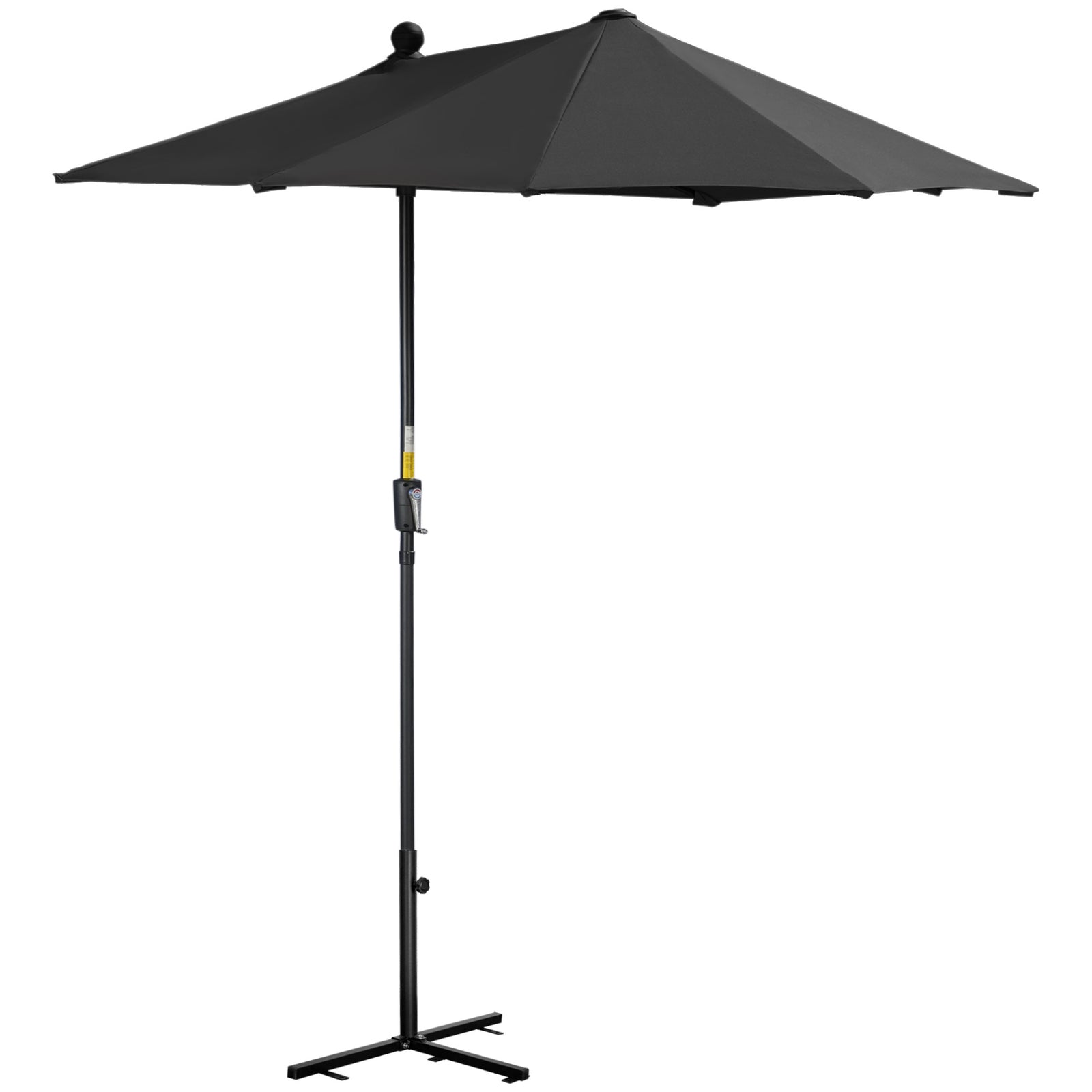 2m Half Balcony Parasol W/ Double Canopy & Base | Black