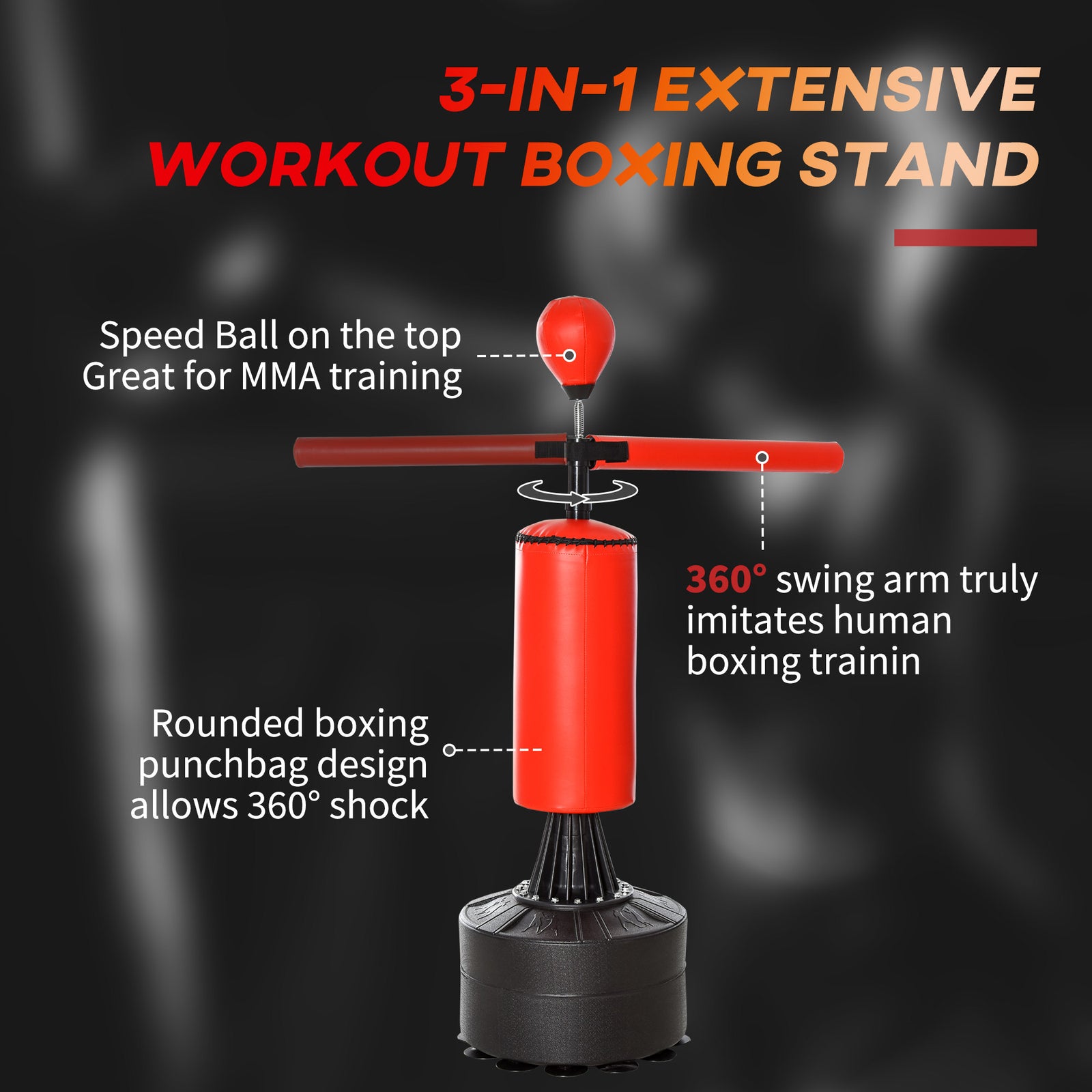 Boxing Punch Bag Stand With Rotating Flexible Arm | Black