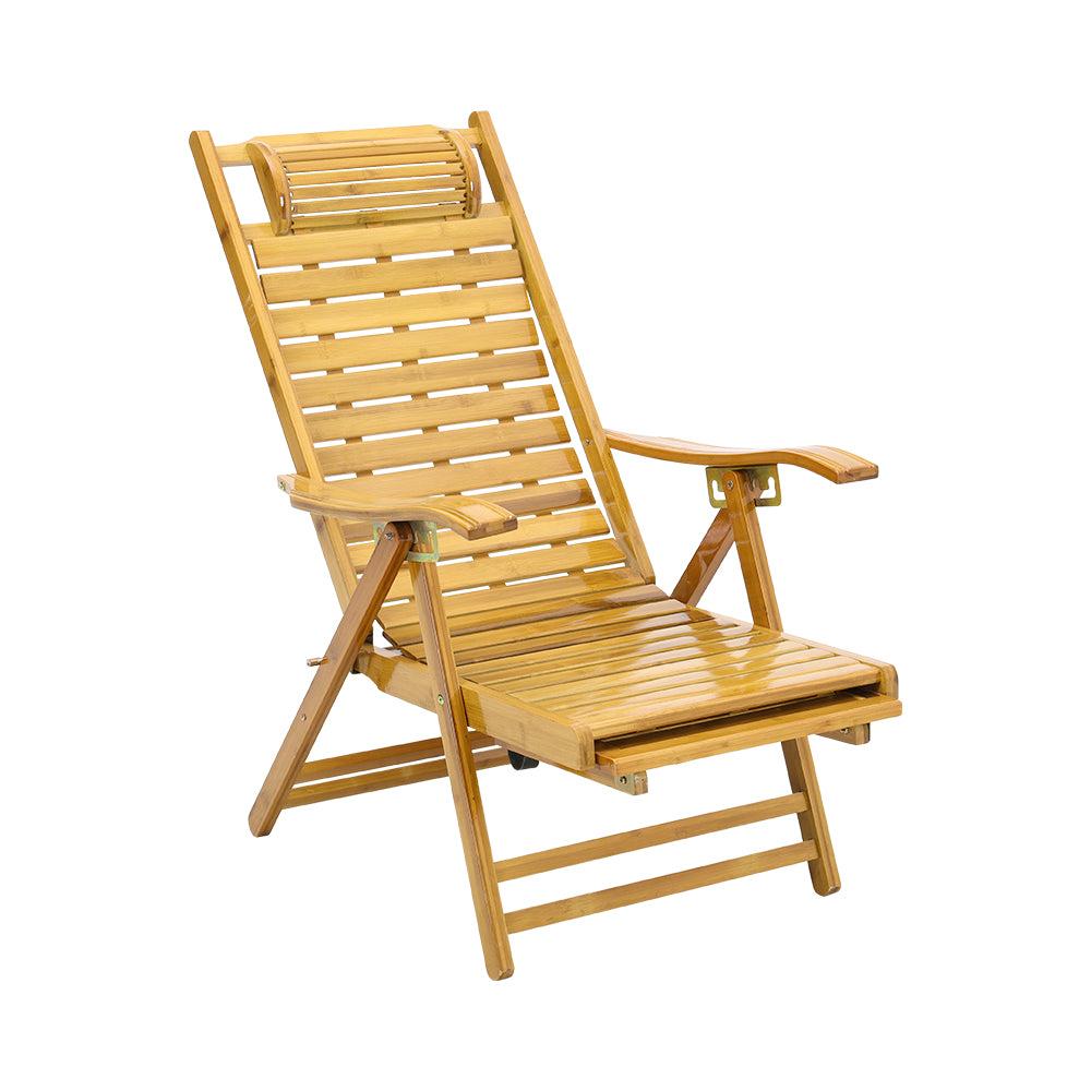Bamboo Foldable Recliner Lounge Chair With Retractable Footrest | Light Brown