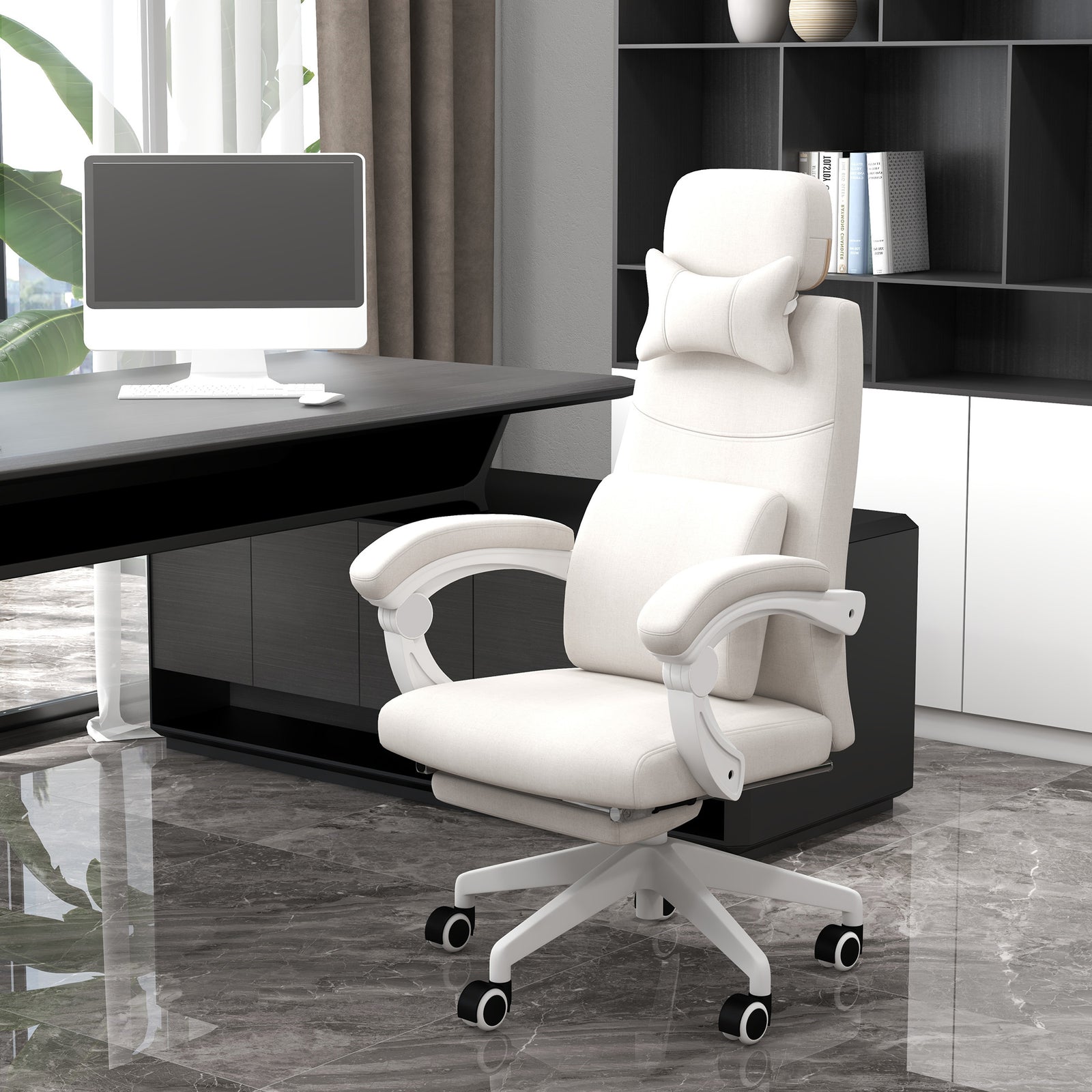 Home Office Swivel Chair W/ Footrest | White
