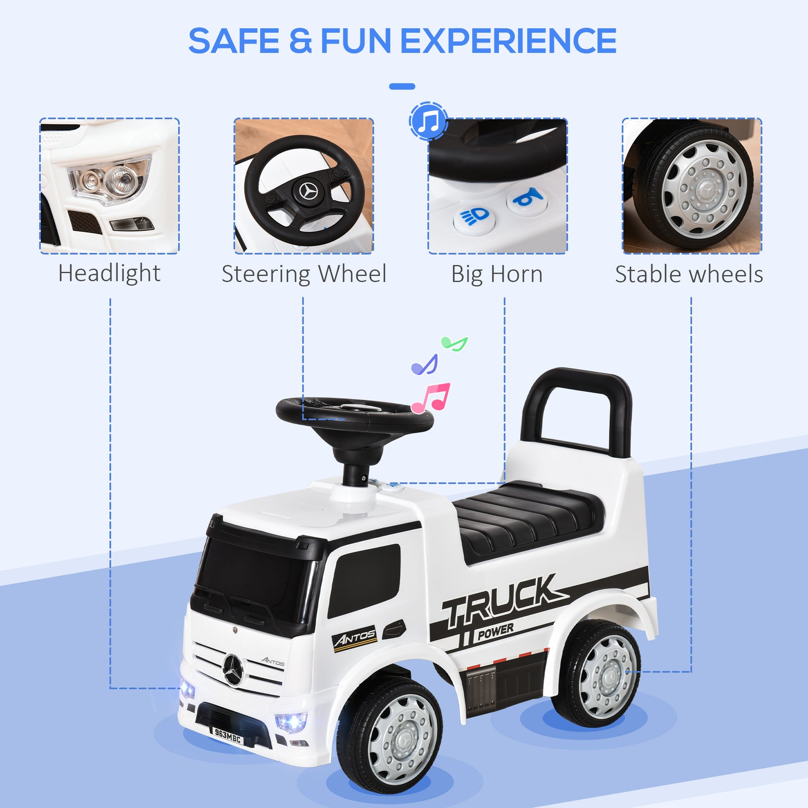 3-in-1 Ride On Car Kids Mercedes Truck Storage For 12 - 36 Months | White