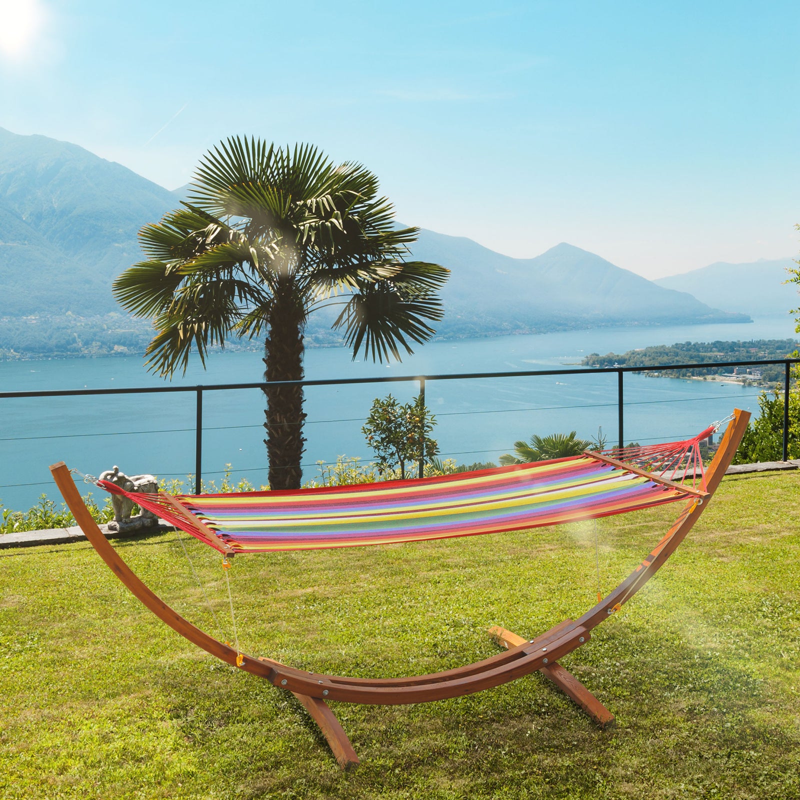 Outdoor Hammock With Stand, Arc Wooden Frame Safe Rope