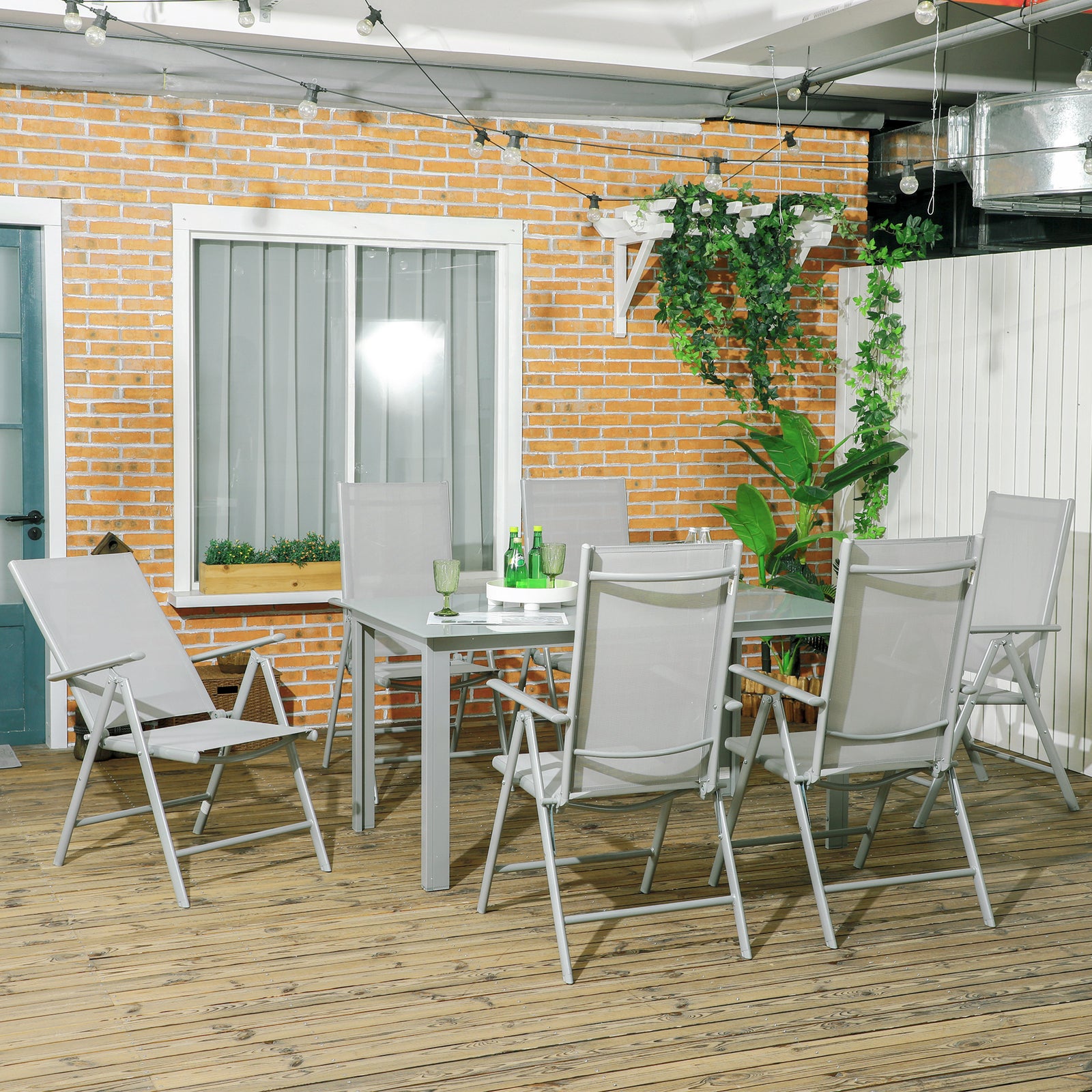 7 Piece Garden Dining Set, Outdoor Table And 6 Chair | Gray