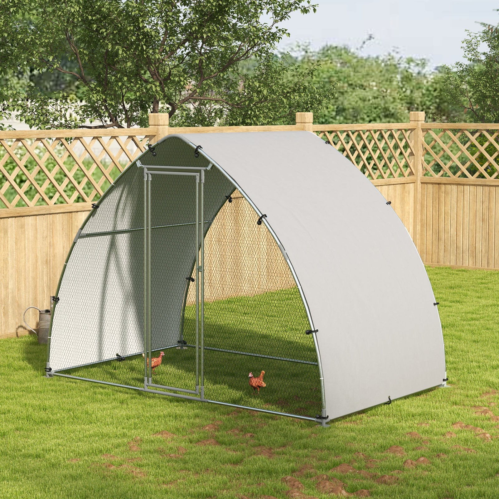 Pawhut Walk-in Chicken Run With Cover, For Chickens | Silver