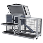 Large Rabbit Hutch Outdoor Indoor W/ Wheels, Three Slide-out Trays, Ramp
