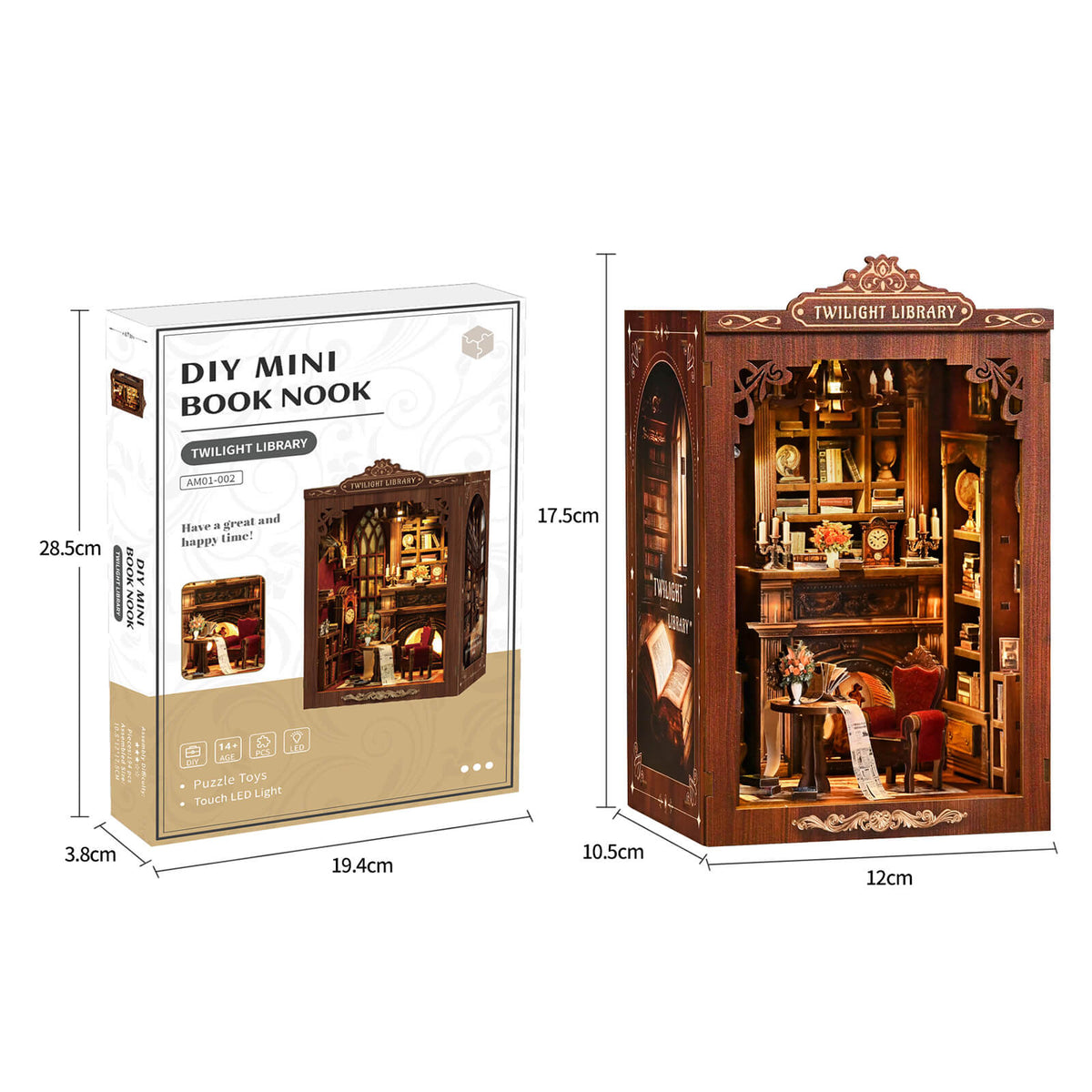 Book Nook Kit For Adults Wooden Miniature Bookstore With Led Walnut
