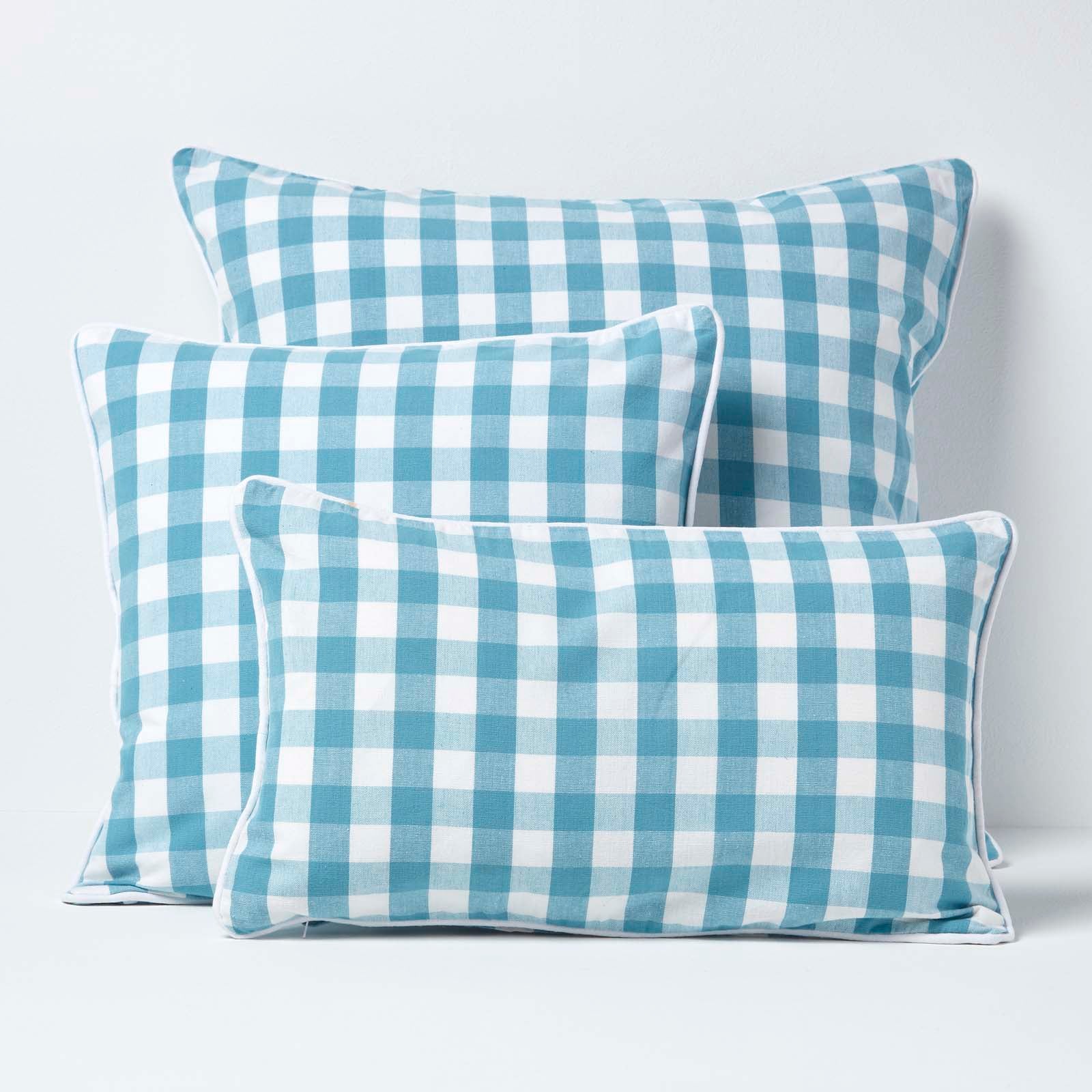 Block Check Cotton Gingham Cushion Cover | 60cm x 60cm | Blue