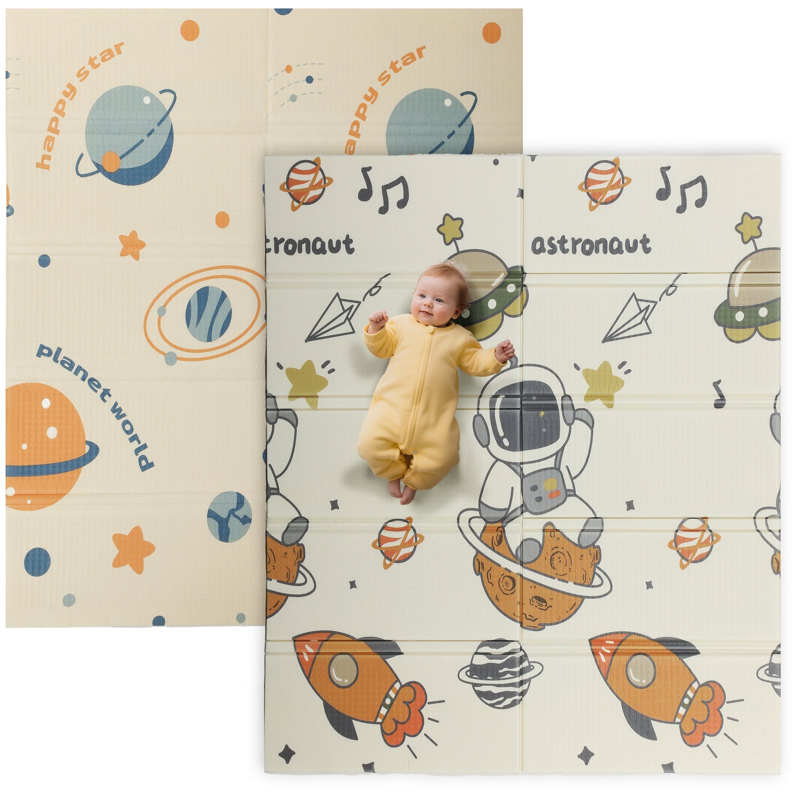 Baby Play Mat, Double Sided Crawling Mat, Astronaut & Planet Theme