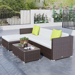 5 Pieces Rattan Sofa Set Wicker Sectional Cushion Patio | Brown