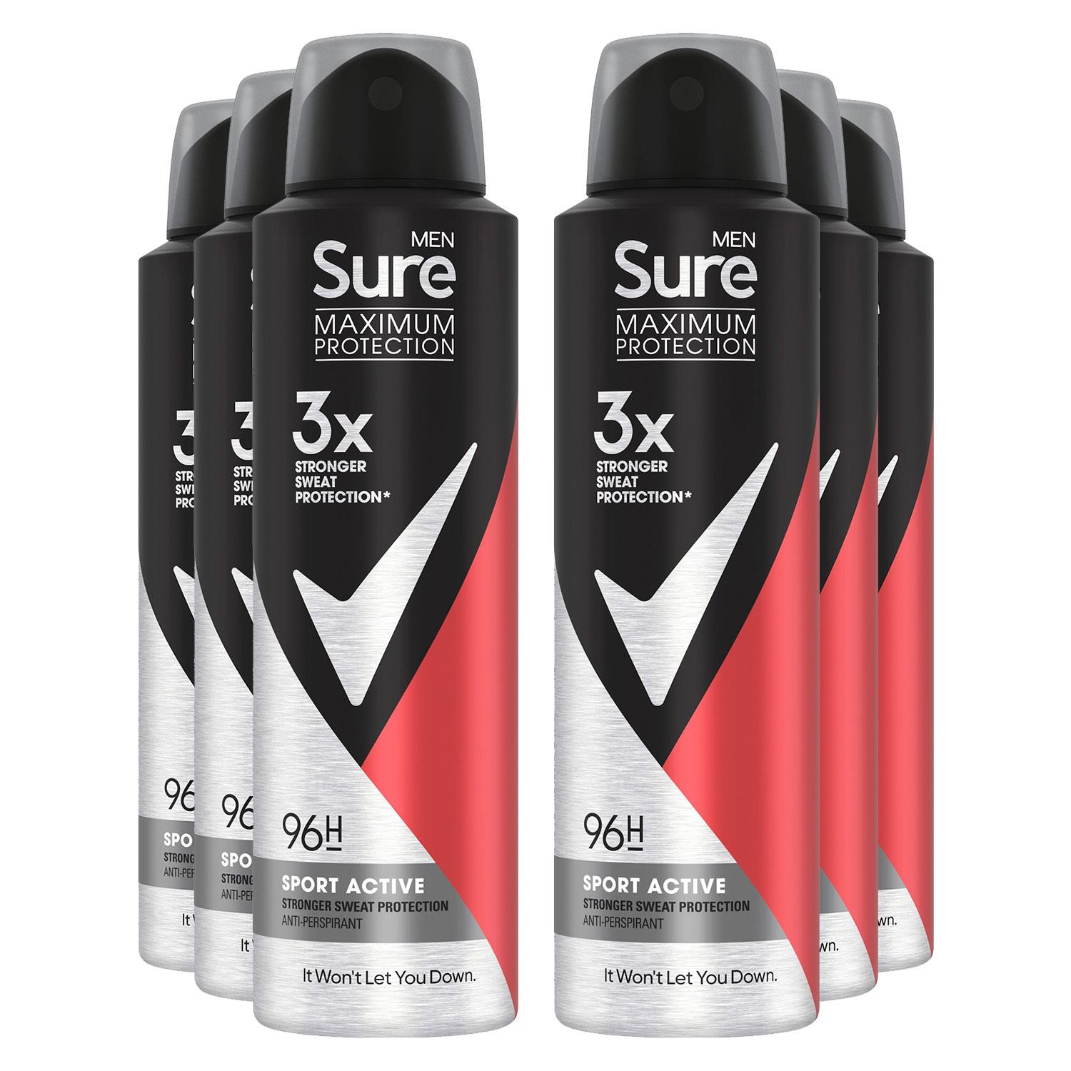 Men Maximum Protection 96h Antiperspirant Deodorant Sport Active 150ml, 6pk | 6
