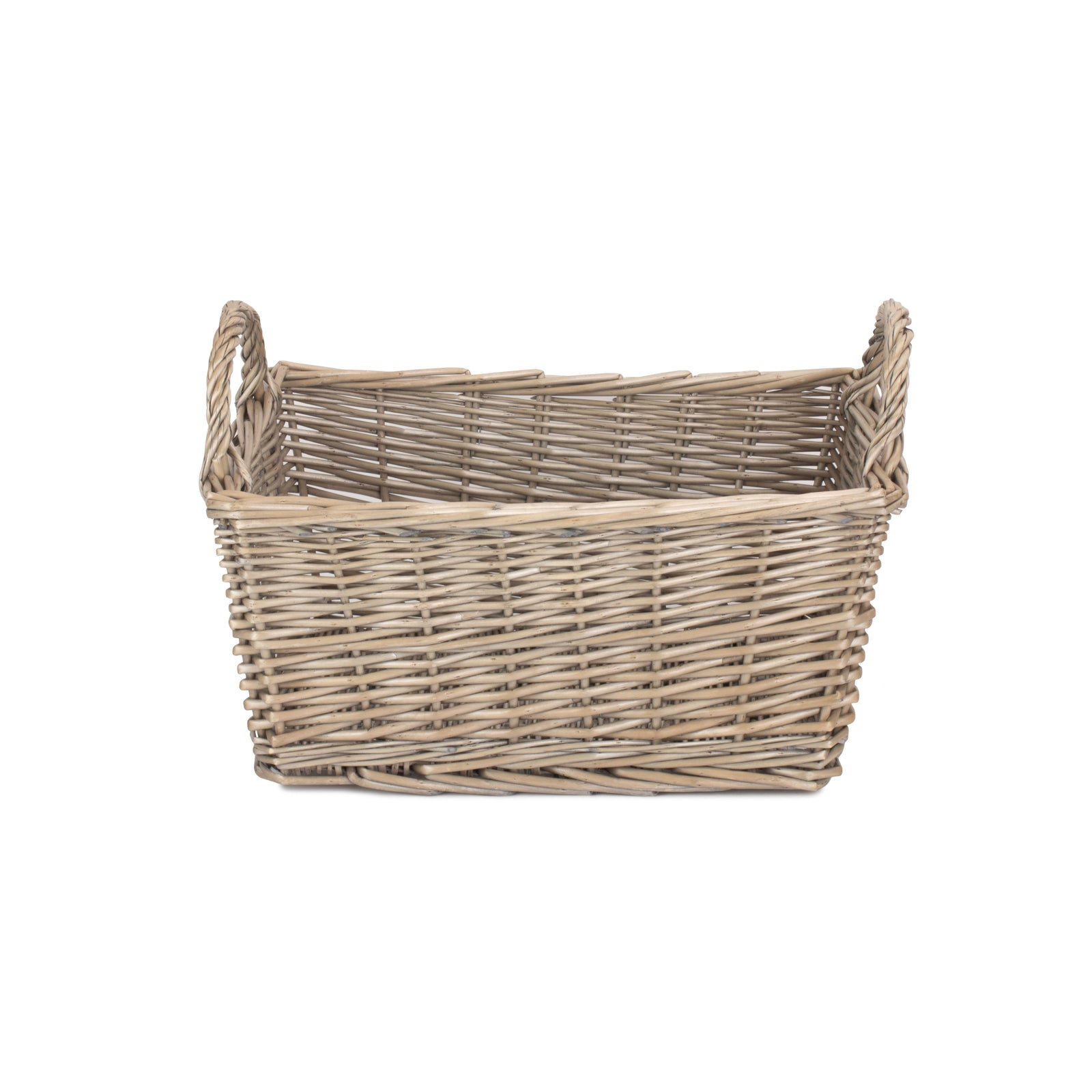 Wicker Antique Wash Finish Handled Unlined Storage Basket | Large | Brown
