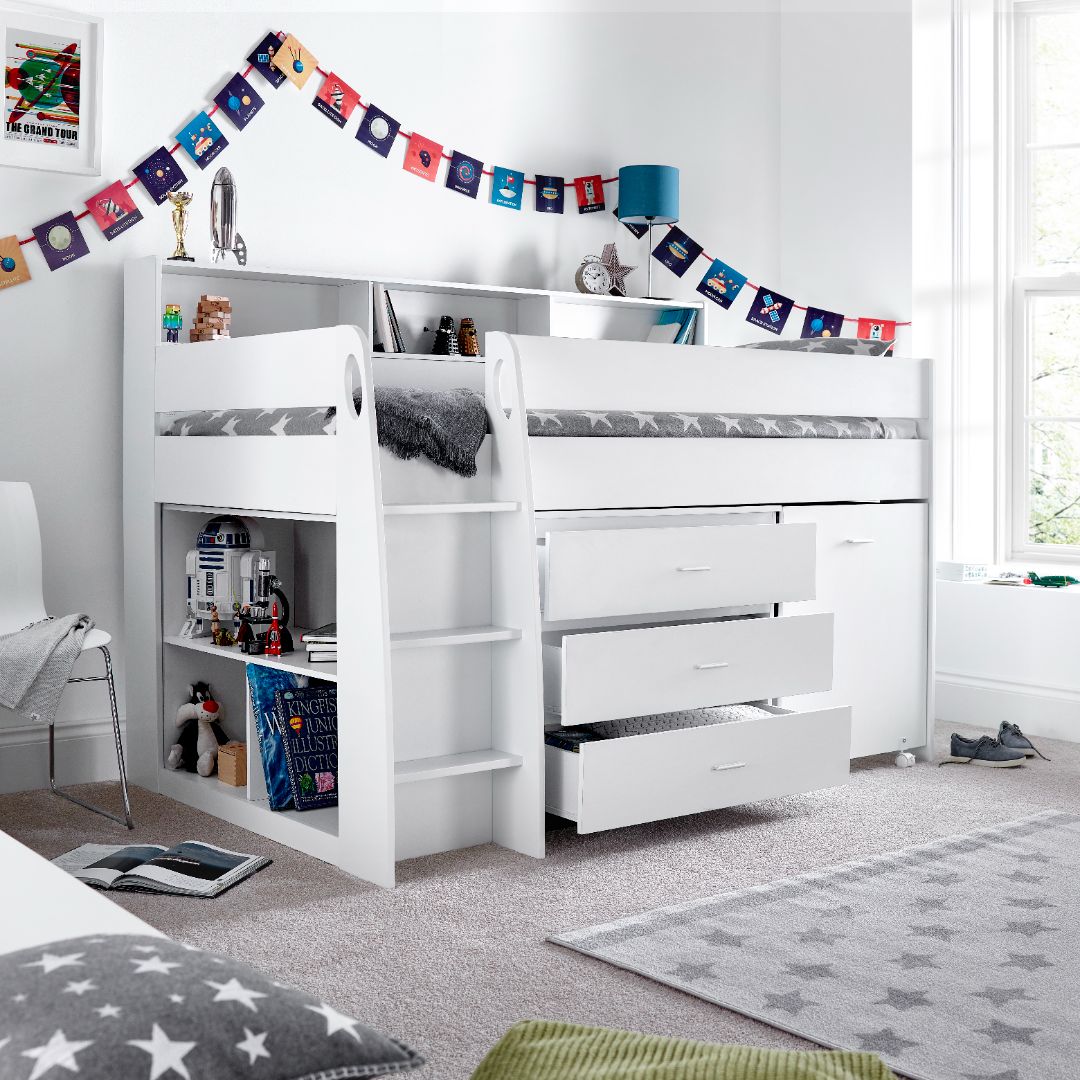 Ersa Mid Sleeper Bed With Desk With Memory Foam Mattress | Single | White