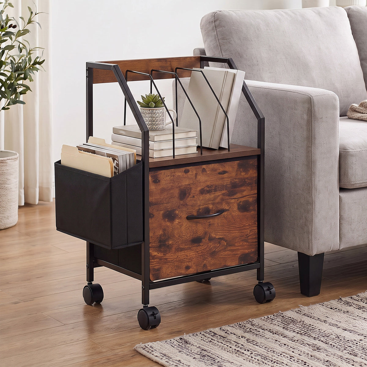 Vintage Filing Cabinet With Casters | 1 Drawer | Black & Brown