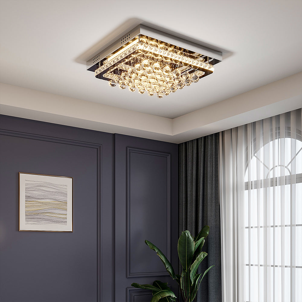 Modern Fancy Crystal Led Flush Mount Ceiling Light | Warm