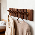 Wall-mounted Solid Wood Coat Rack With 6/8 Flip-down Hooks, Piano Key Design | Small | Walnut