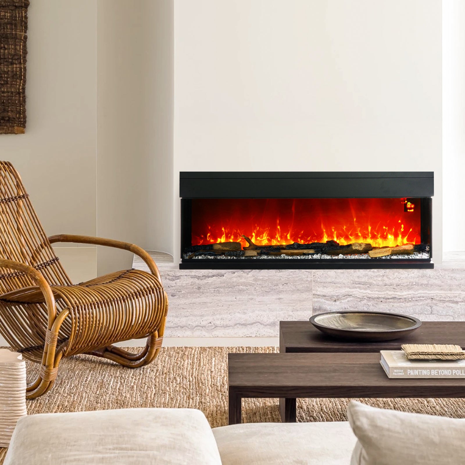 127/157cm Electric Fireplace Recessed Insert Wall Mount | Medium | Black