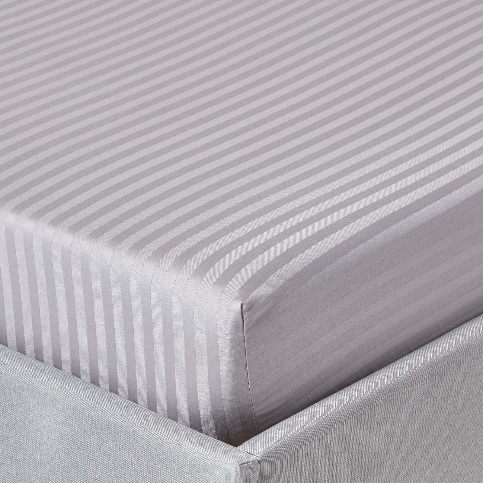 Egyptian Cotton Satin Stripe Fitted Sheet 330 Tc | Single | Grey