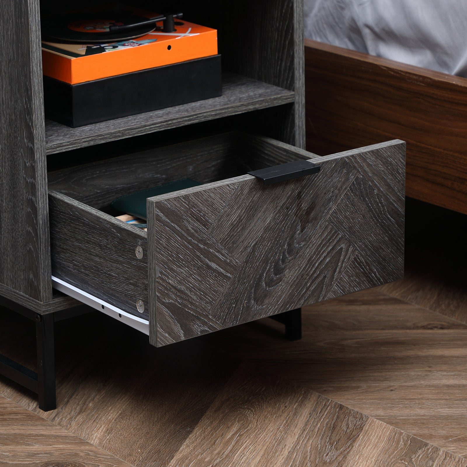 Bedside Table, Sofa Side Table Drawer And Shelf Living Room