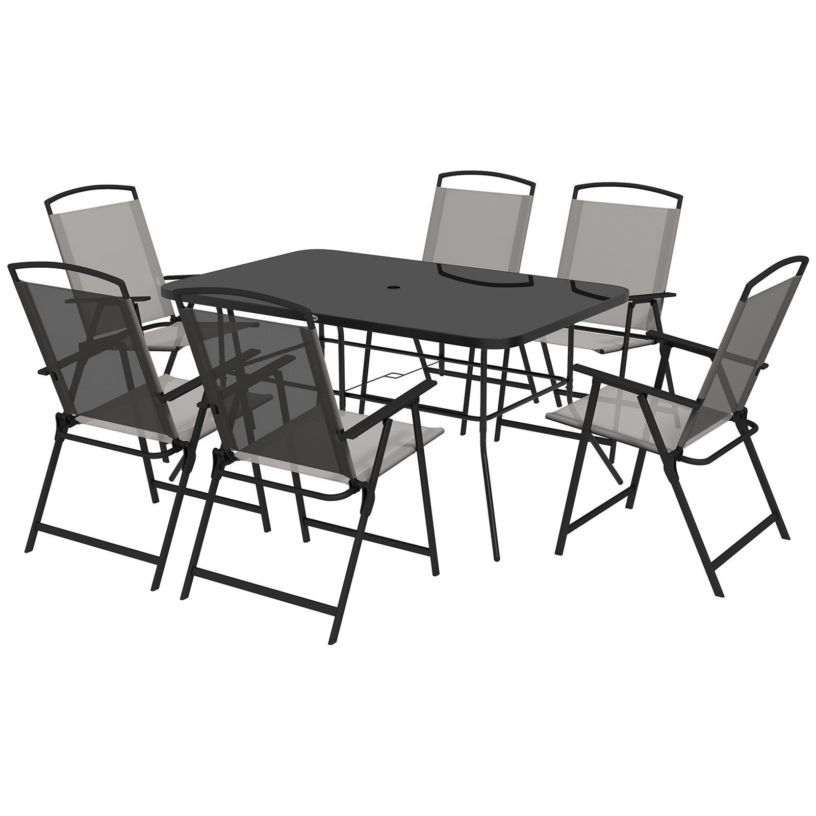 Garden Furniture Set W/ Parasol And Folding Chairs For Patio | 7 | Gray