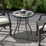 Garden Table W/ Tempered Glass Top, Steel Frame | Multi Colour