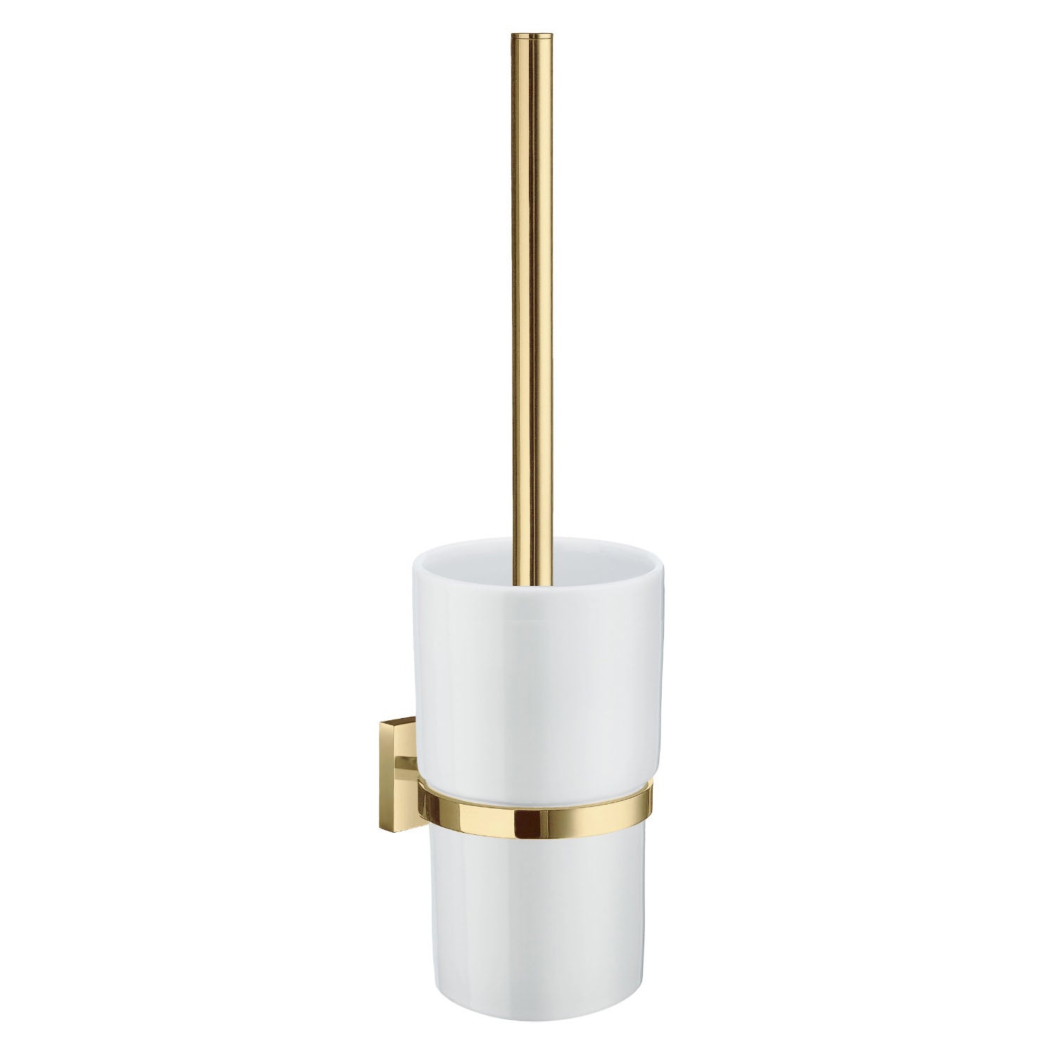 Wall Mounted Toilet Brush And Porcelain Container | Polished Brass