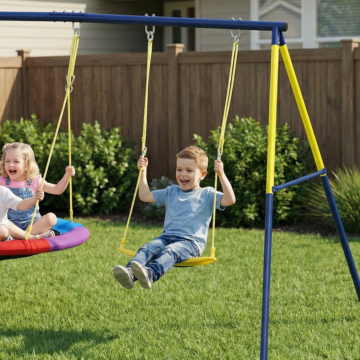 AIYAPLAY Kids Swing Set With Double Swings, Metal Frame, 150kg Capacity