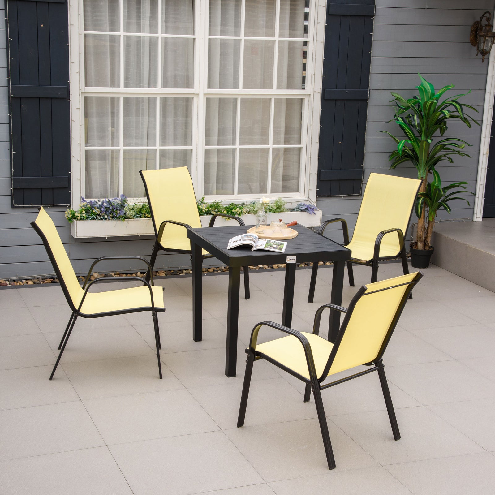 Set Of 4 Garden Dining Chair Set Outdoor W/ Back Armrest | Beige