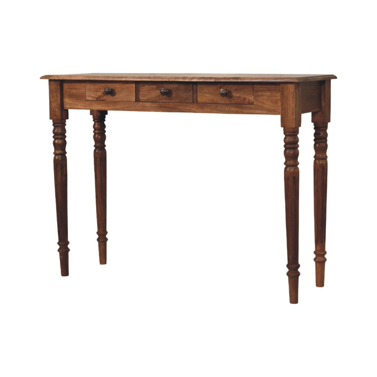 Artisan Furniture Solid Wood Three Drawer Console With Turned Legs, Brown