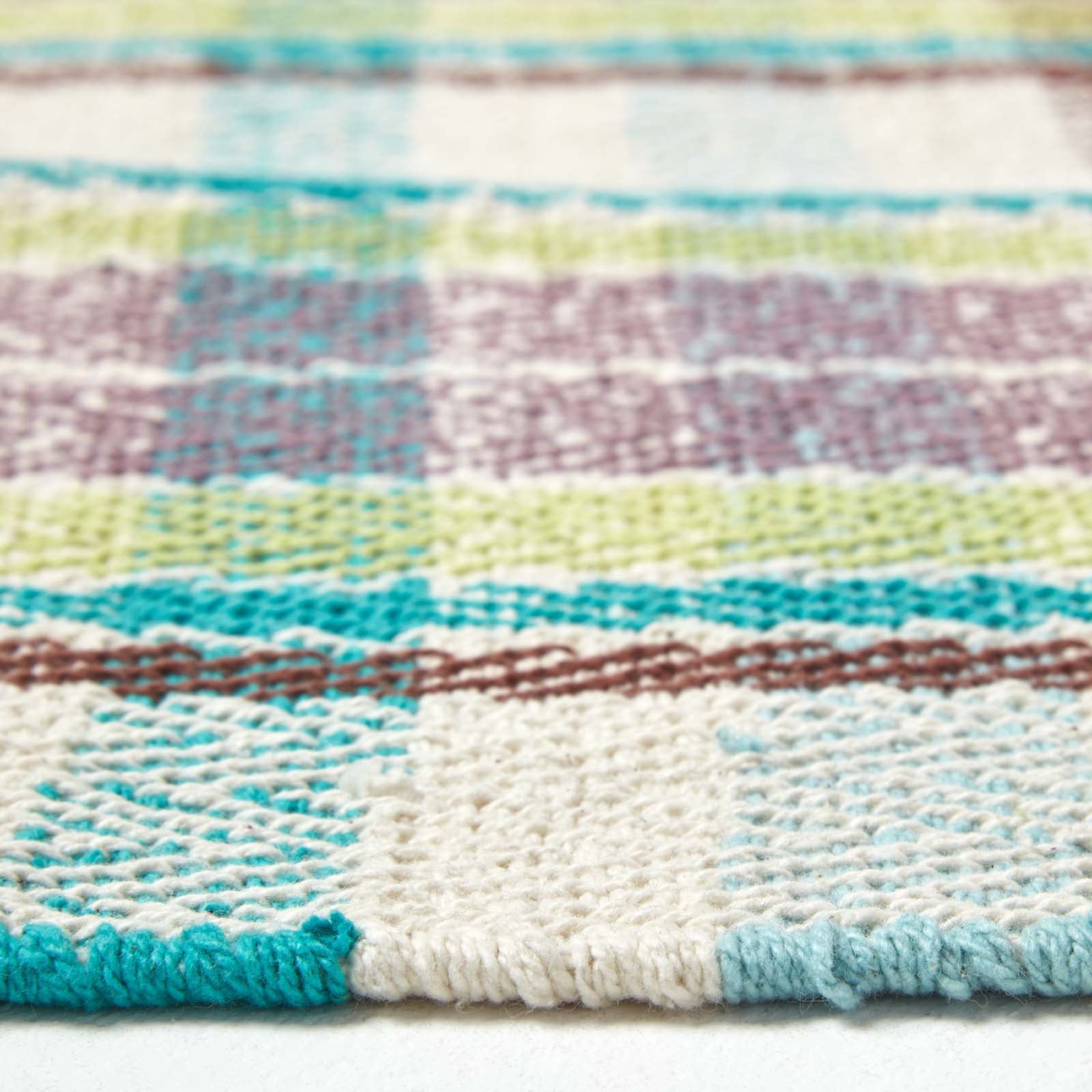Wilson Handwoven Blue, Yellow And Brown Tartan 100% Cotton Rug | 120cm x 180cm | Blue & Yellow