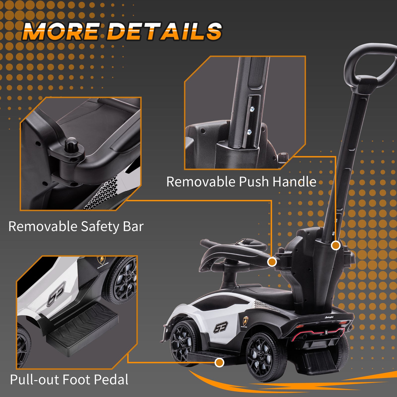 Lamborghini 2 In 1 Baby Ride On Push Car Toddler Push Along Car | White