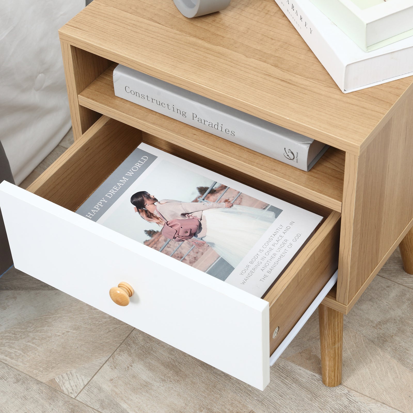 Bedside Table Modern Nightstand Bedside Cabinet W/ Drawer