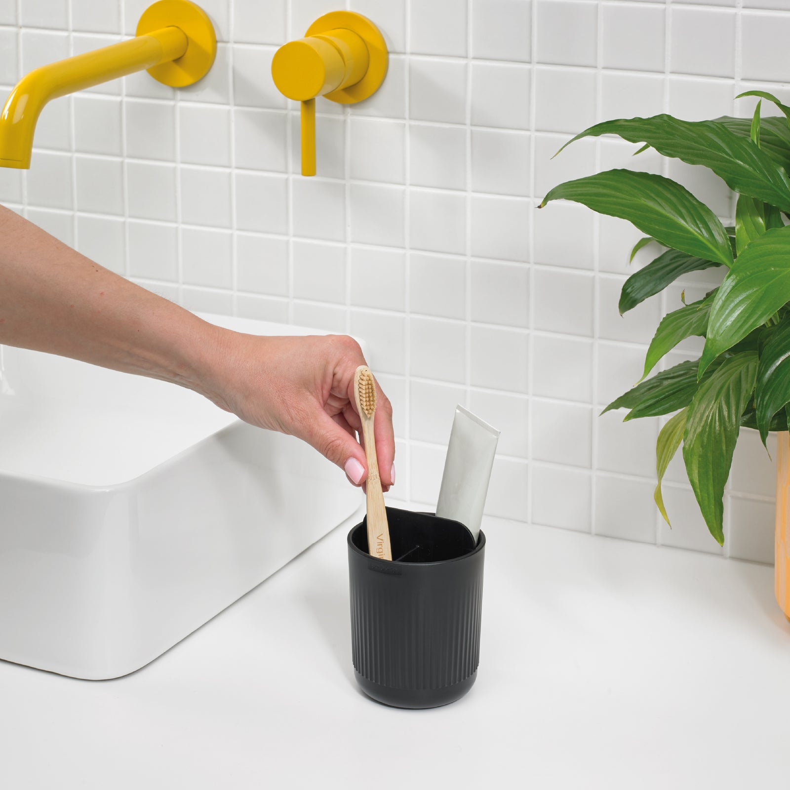 Recycled Toothbrush Holder - Three compartments - Easy to clear removable parts - Made in the UK | Graphite Black