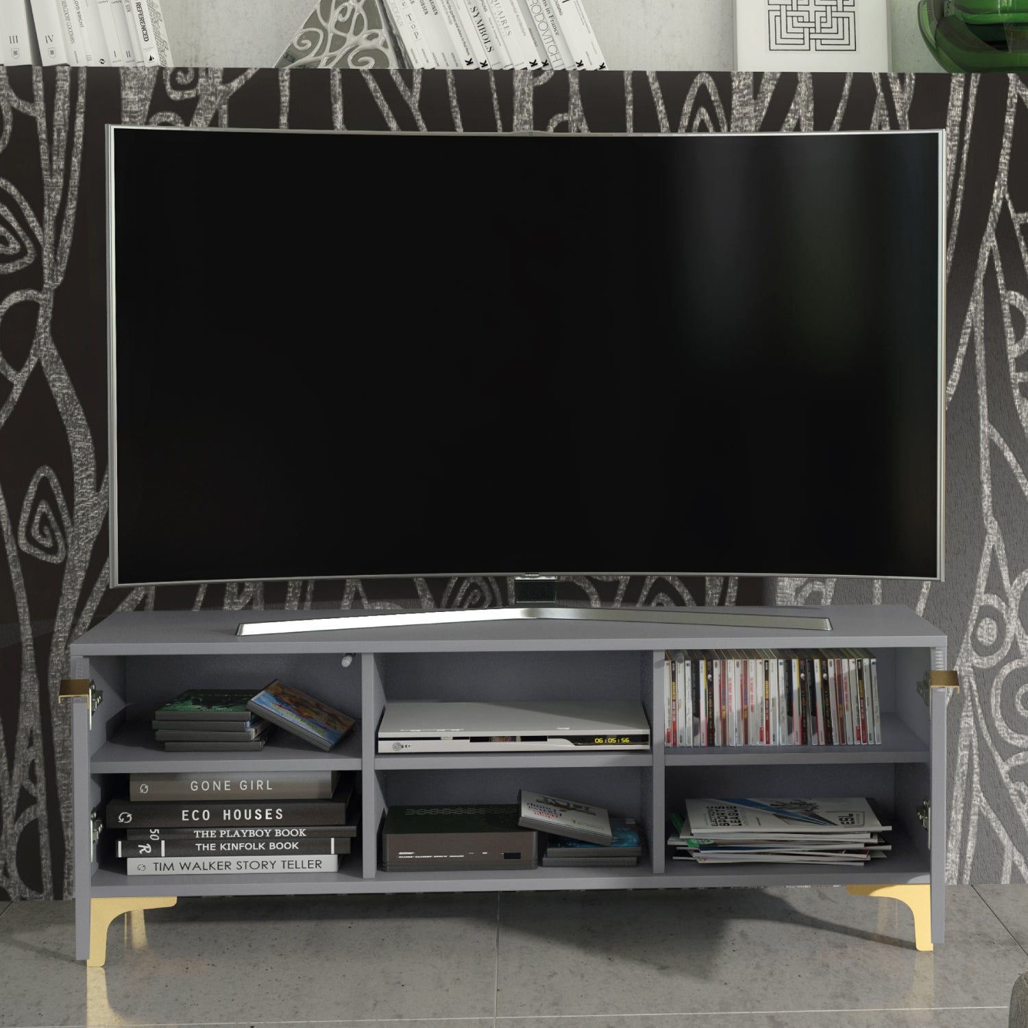 Tide Crest Tv Unit 120cm - Fluted Design | Dark Grey