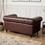 Chesterfield Scroll Arm Faux Leather Sofa 2 Seater | Brown
