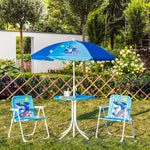 Kids Foldable Four-piece Garden Set W/ Table, Chairs, Umbrella - Blue