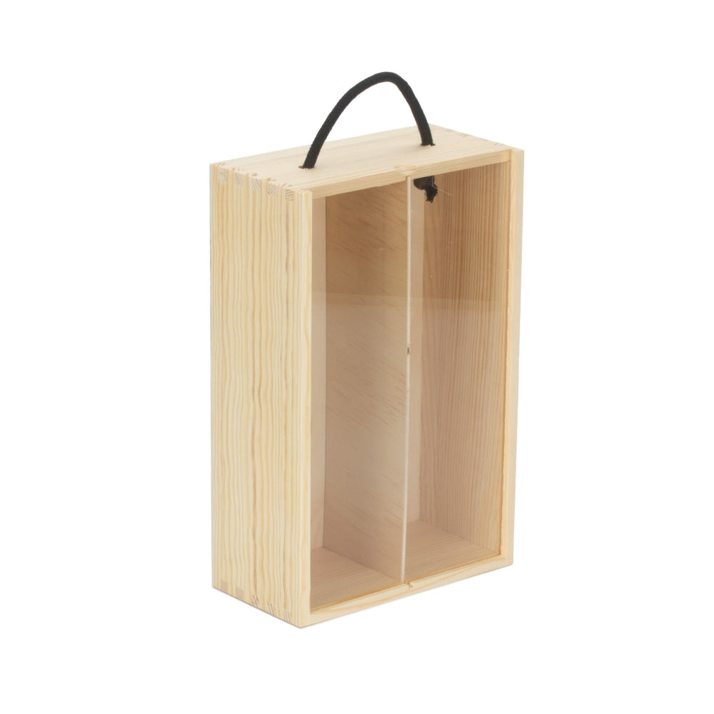 2 Bottle Bottle Pinewood Carry Case With Acrylic Lid | One Size | Brown