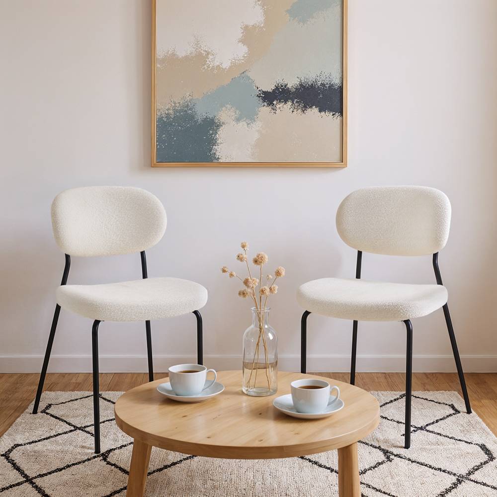 2pcs Upholstered Dining Chair With Metal Frame | White