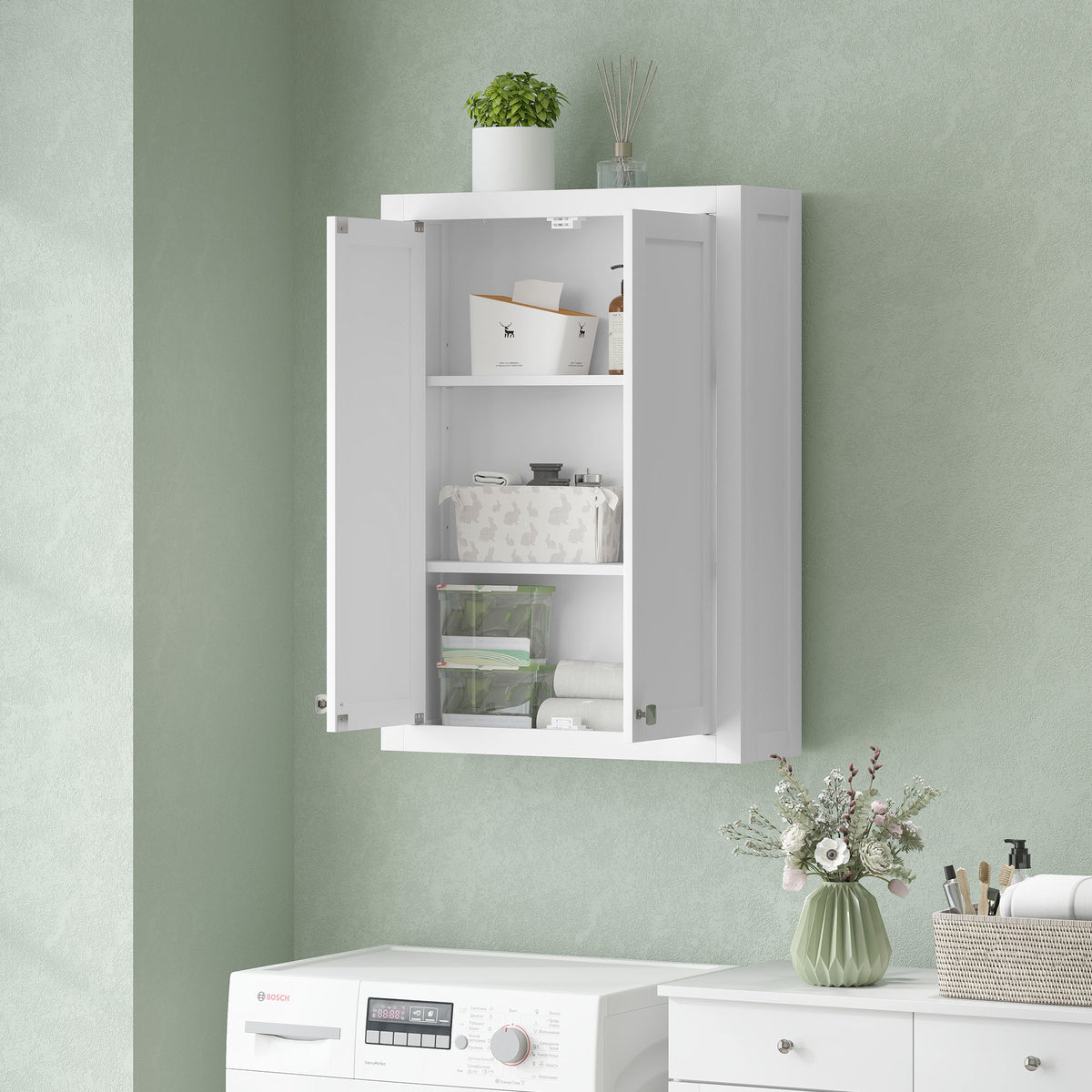 HOMCOM Wall Mounted Storage With Adjustable Shelves, Bathroom Wall Cabinet