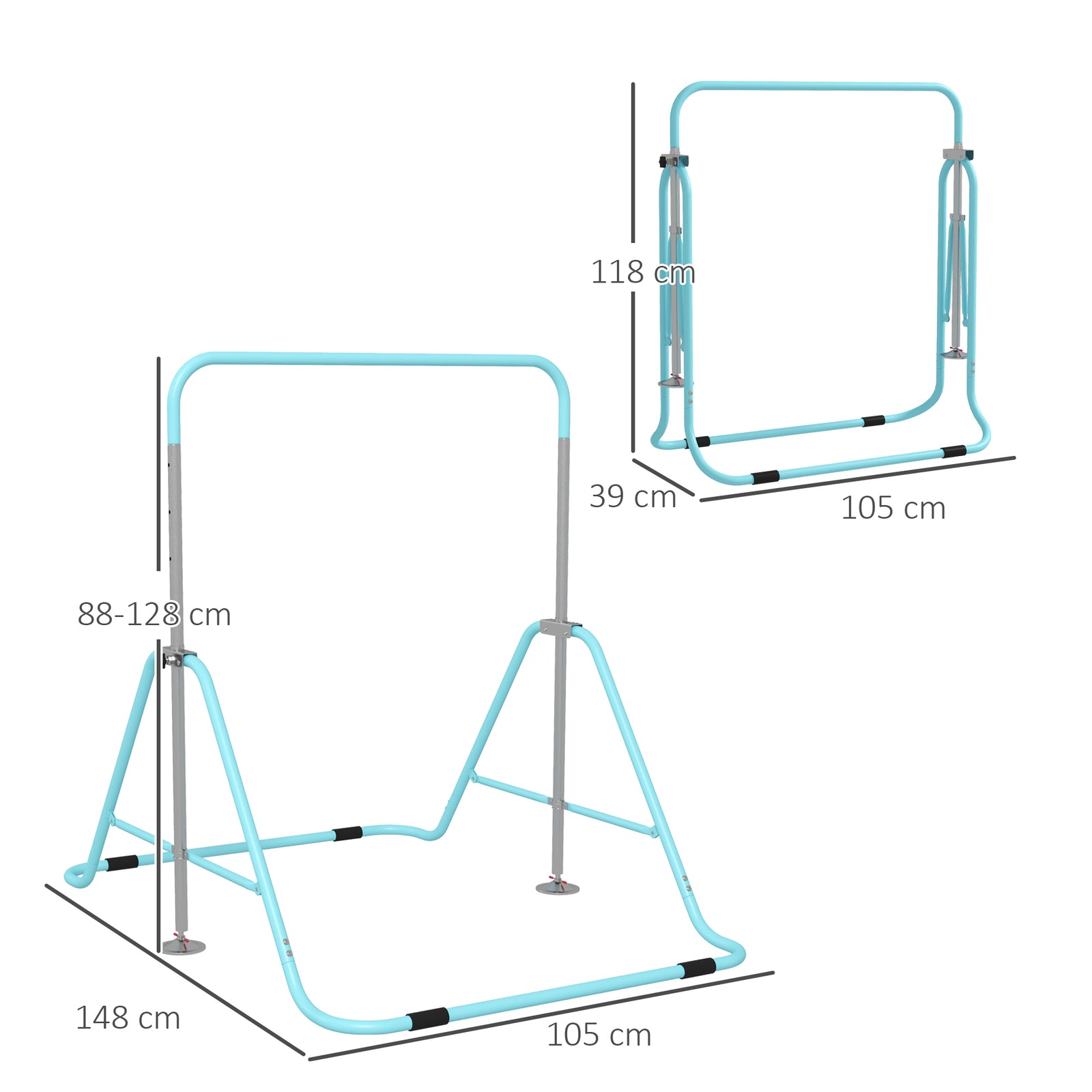 Kids Gymnastic Bar W/ Adjustable Height, Foldable Training Bar | Sky Blue