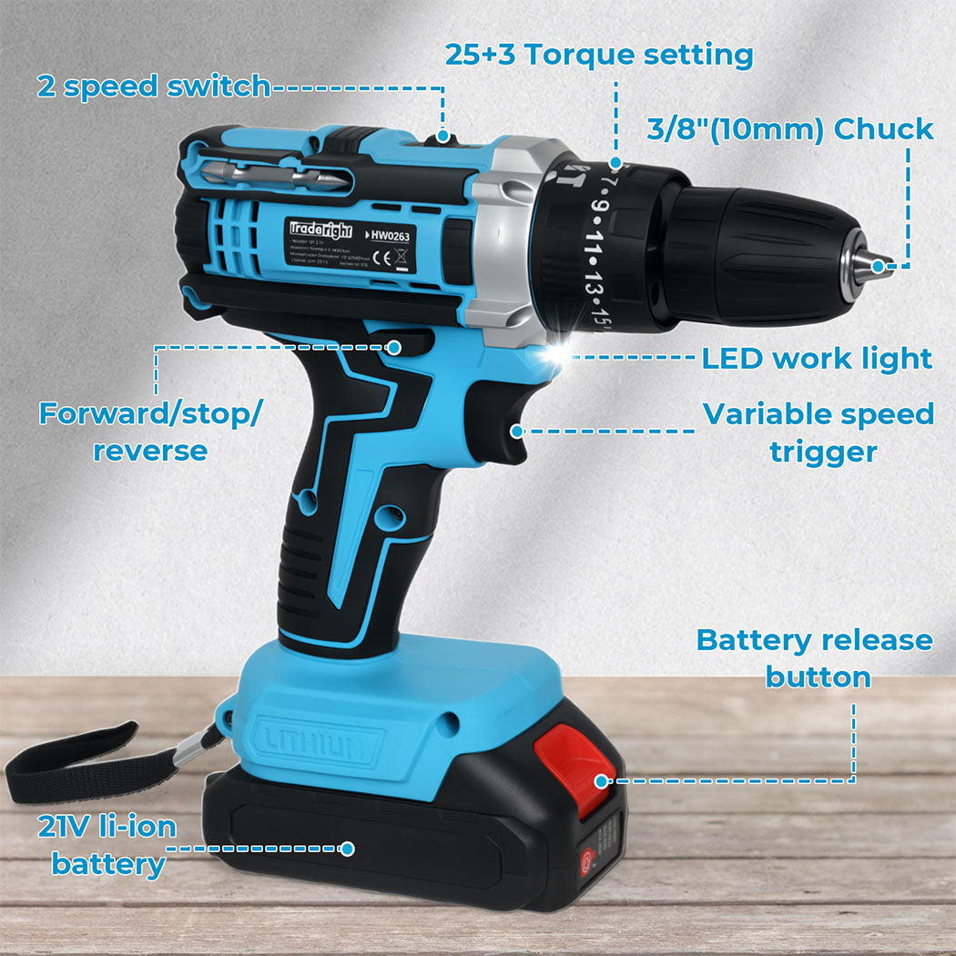 21v Cordless Drill Combi Driver Electric Screwdriver Set 1 Battery | Blue