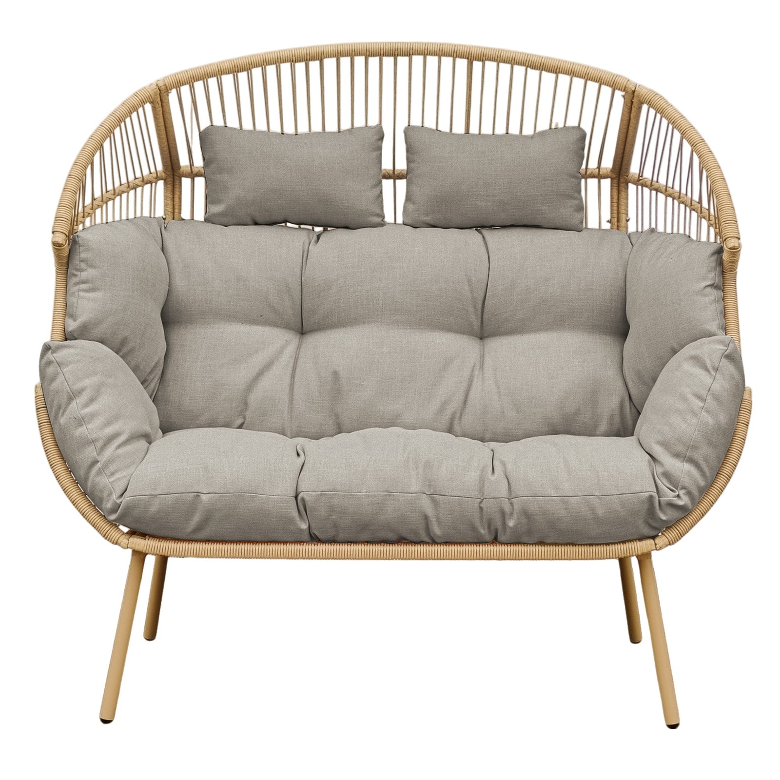 Cocona 2 Seat Standing Egg Chair And Stool | One Size | Light Brown