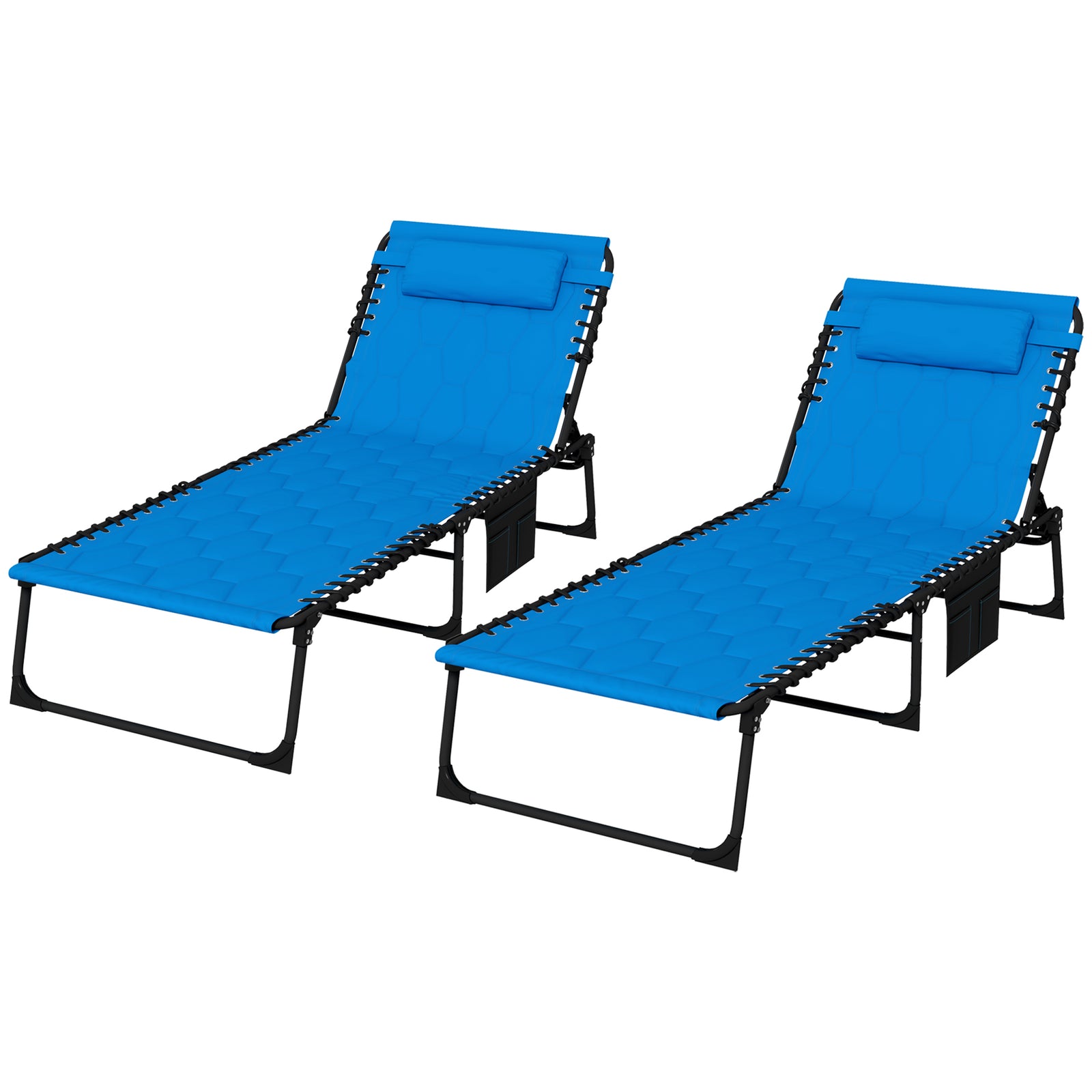 Foldable Sun Lounger Set W/ Padded Seat | Set-of-2 | Blue