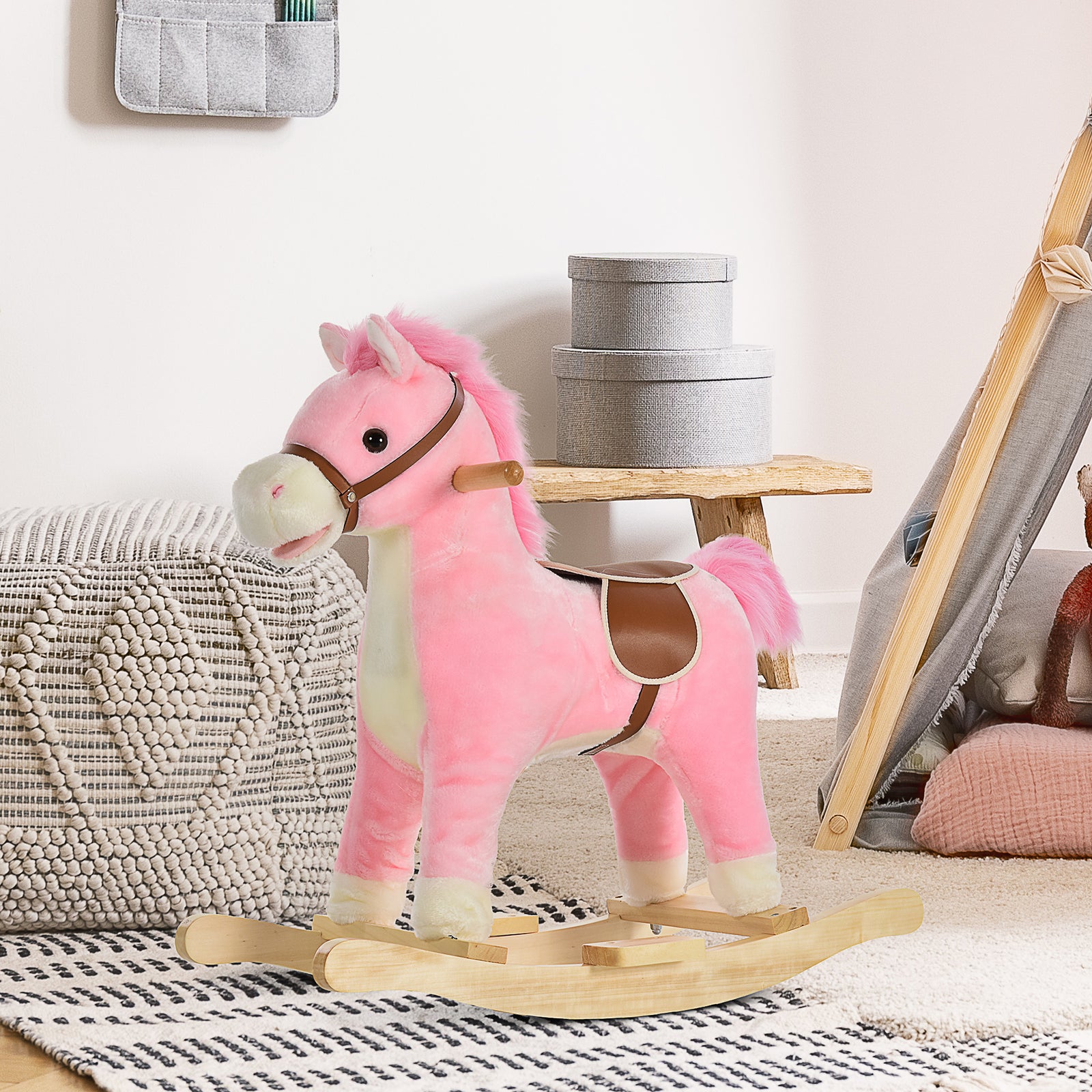 Kids Plush Rocking Horse W/ Moving Mouth Tail Sounds 18-36 Months | Pink
