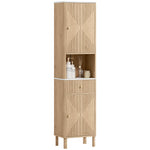 HOMCOM 168 Cm Tall Bathroom Cabinet With Drawer And Adjustable Shelves, Oak