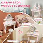 AIYAPLAY Kids Dressing Table, Girls Vanity Set W/ Stool, 7 Play Accessories