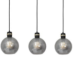Omega Hand Made Linear Pendant Lamp With Elegant Smoked Glass Spheres Quality Matt Black Fittings With Gold Detail